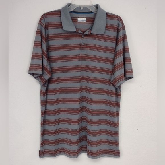 Columbia Omni-Shade Polo Grey Brown Stripe Short Sleeve Sz XL Activewear Casual - Picture 1 of 11